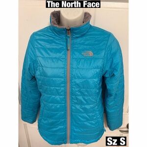 The North Face Kids Aqua and Fur reversible zip up Puffer Jacket